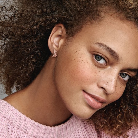 Pandora 14k Rose Gold Feather Stud Earrings - Picture 5 of 11